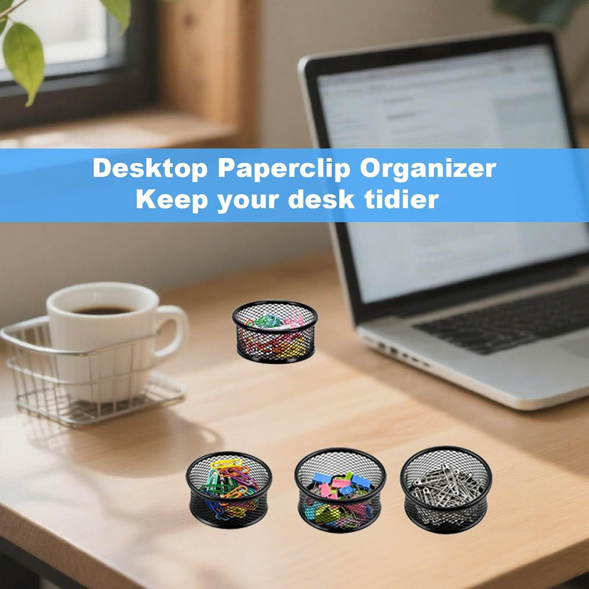 Mesh Paper Clip Holder 2 Pcs, Paper Clips Dispenser Papers Clip, Paperclip Holders for Desk, Paper Clip Holder，Paper Clips Dispenser,for Offices, Homes,Schools Organizer Office