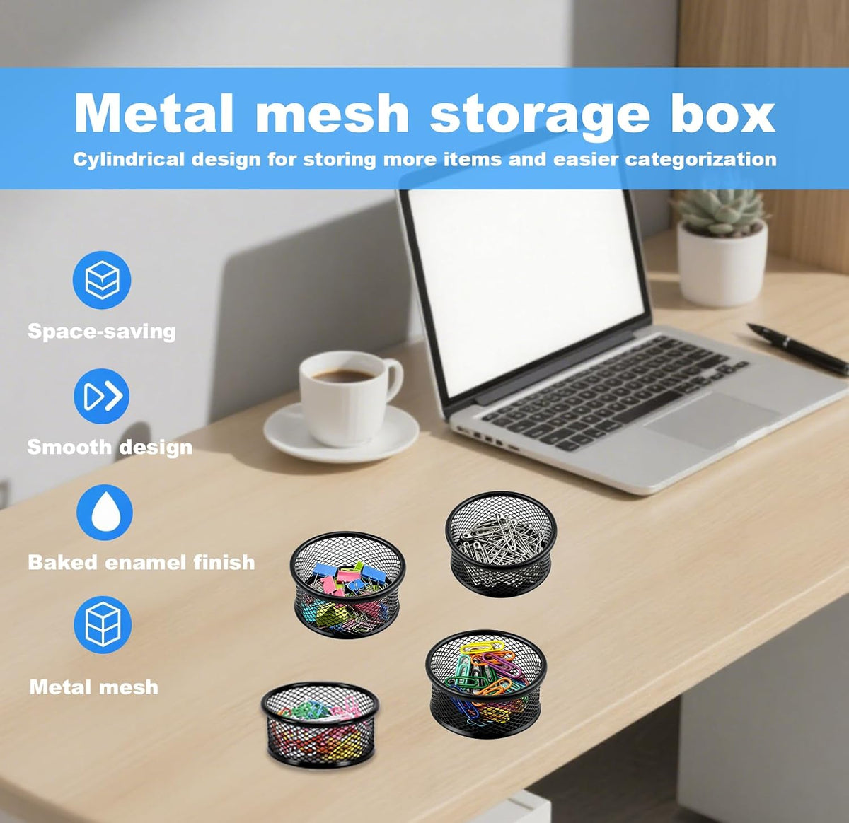 Mesh Paper Clip Holder 2 Pcs, Paper Clips Dispenser Papers Clip, Paperclip Holders for Desk, Paper Clip Holder，Paper Clips Dispenser,for Offices, Homes,Schools Organizer Office