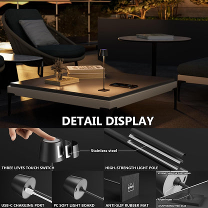 Compact Cordless Table Lamp, Rechargeable LED Night Light, Dual Light Source (RGB Top & Warm Bottom), Touch Control & Timer, Metal Lamp for Bedroom & Kids Room (Black 1pack)