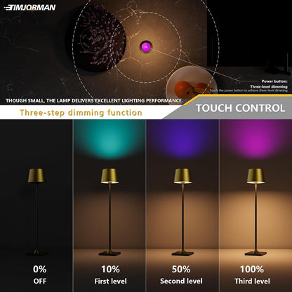 Compact Cordless Table Lamp, Rechargeable LED Night Light, Dual Light Source (RGB Top & Warm Bottom), Touch Control & Timer, Metal Lamp for Bedroom & Kids Room (Black 1pack)