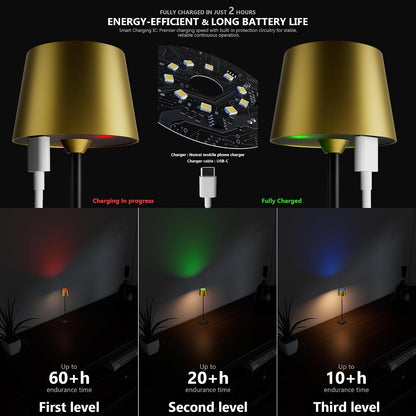 Compact Cordless Table Lamp, Rechargeable LED Night Light, Dual Light Source (RGB Top & Warm Bottom), Touch Control & Timer, Metal Lamp for Bedroom & Kids Room (Black 1pack)