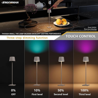 Compact Cordless Table Lamp, Rechargeable LED Night Light, Dual Light Source (RGB Top & Warm Bottom), Touch Control & Timer, Metal Lamp for Bedroom & Kids Room (Black 1pack)