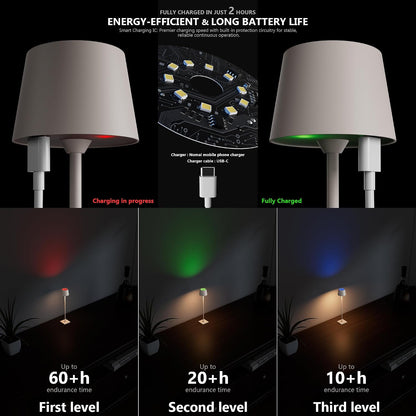 Compact Cordless Table Lamp, Rechargeable LED Night Light, Dual Light Source (RGB Top & Warm Bottom), Touch Control & Timer, Metal Lamp for Bedroom & Kids Room (Black 1pack)