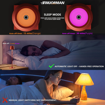 Compact Cordless Table Lamp, Rechargeable LED Night Light, Dual Light Source (RGB Top & Warm Bottom), Touch Control & Timer, Metal Lamp for Bedroom & Kids Room (Black 1pack)