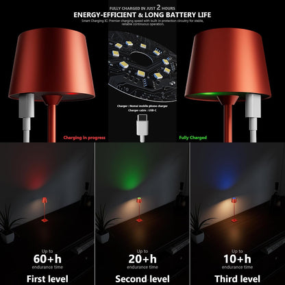 Compact Cordless Table Lamp, Rechargeable LED Night Light, Dual Light Source (RGB Top & Warm Bottom), Touch Control & Timer, Metal Lamp for Bedroom & Kids Room (Black 1pack)