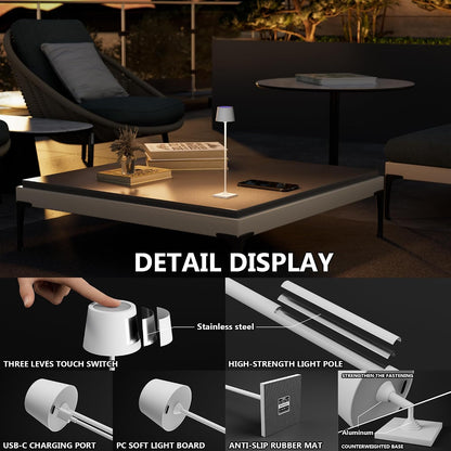 Compact Cordless Table Lamp, Rechargeable LED Night Light, Dual Light Source (RGB Top & Warm Bottom), Touch Control & Timer, Metal Lamp for Bedroom & Kids Room (Black 1pack)