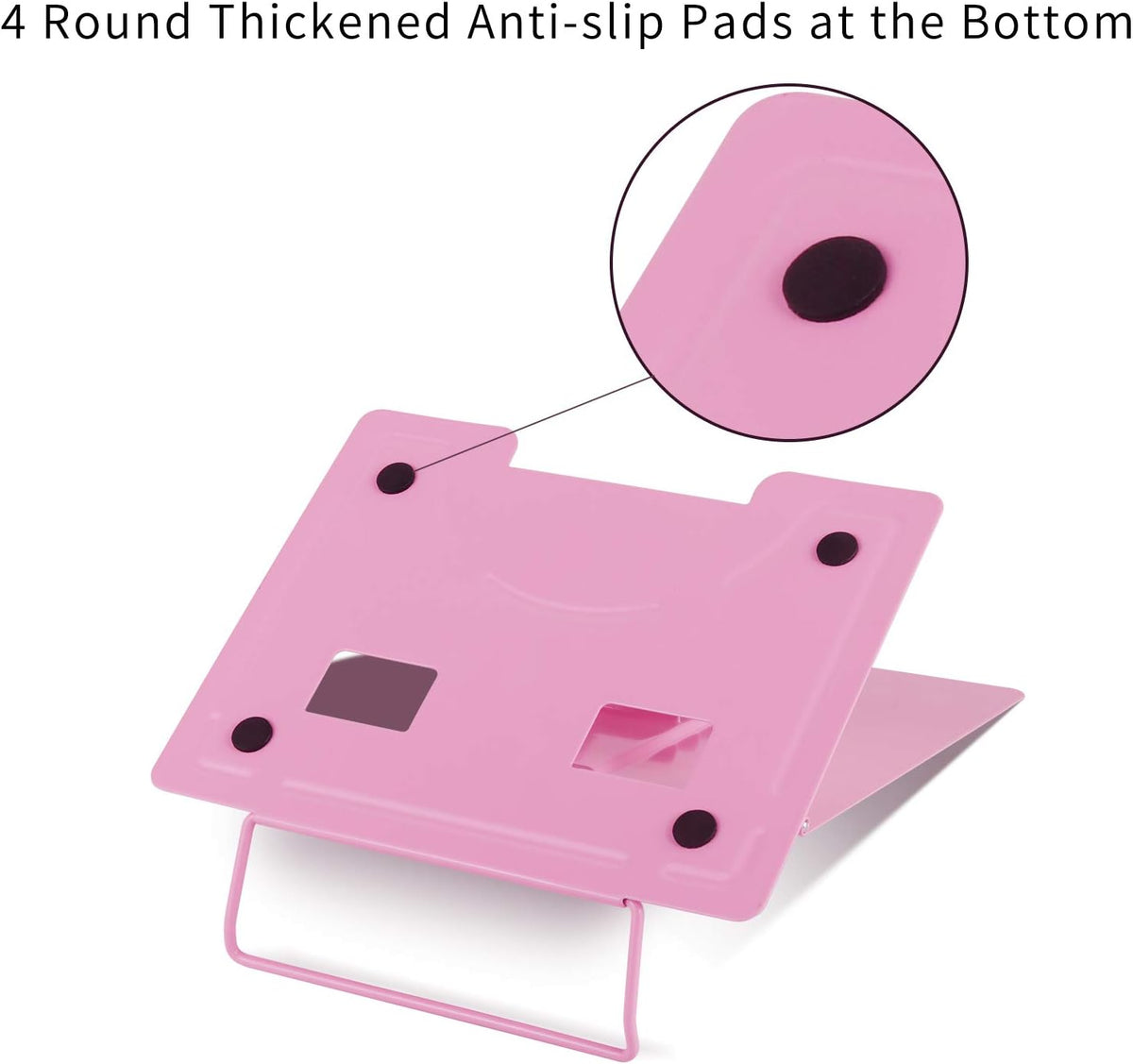 Desk Book Stand Holder - Hands Free, Adjustable Metal Stand, Foldable Portable Bookstand - Cookbook, Recipe, Tablet, Music, Documents (Pink)