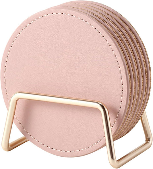 Coasters Set of 6 with Holder - 3.9-Inch Drink Coasters(Pink)