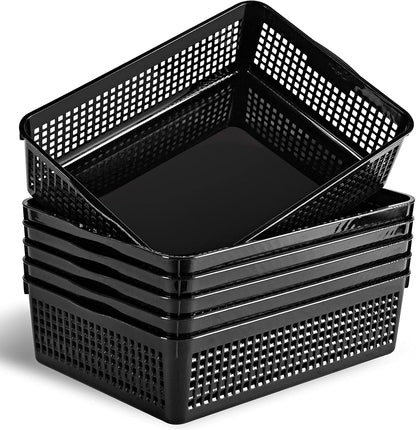 A4 Size Plastic Storage Basket,Desktop File Paper Letter Organizer Tray, 6-Packs (White)