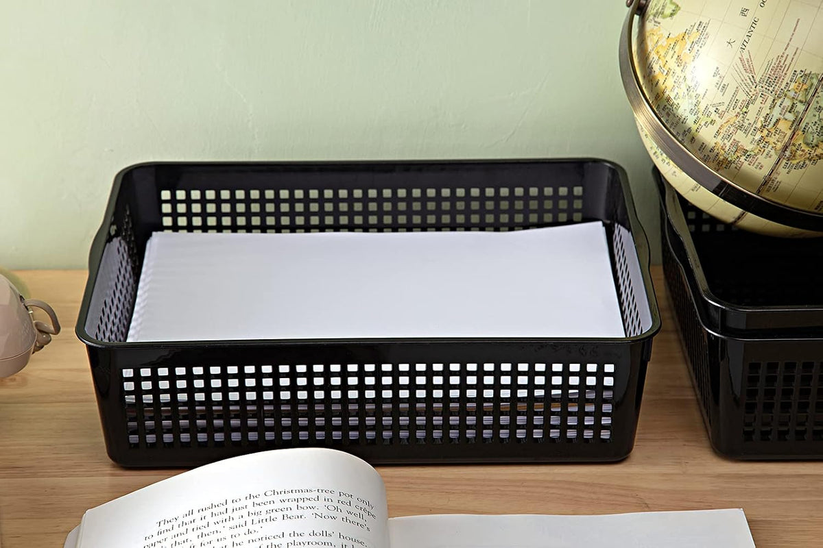 A4 Size Plastic Storage Basket,Desktop File Paper Letter Organizer Tray, 6-Packs (White)