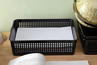 A4 Size Plastic Storage Basket,Desktop File Paper Letter Organizer Tray, 6-Packs (White)