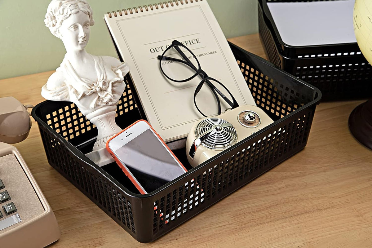 A4 Size Plastic Storage Basket,Desktop File Paper Letter Organizer Tray, 6-Packs (White)