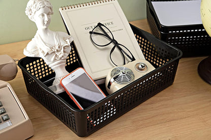 A4 Size Plastic Storage Basket,Desktop File Paper Letter Organizer Tray, 6-Packs (White)