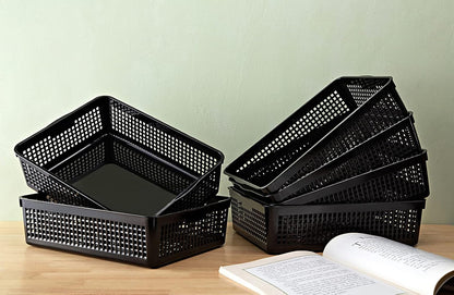 A4 Size Plastic Storage Basket,Desktop File Paper Letter Organizer Tray, 6-Packs (White)