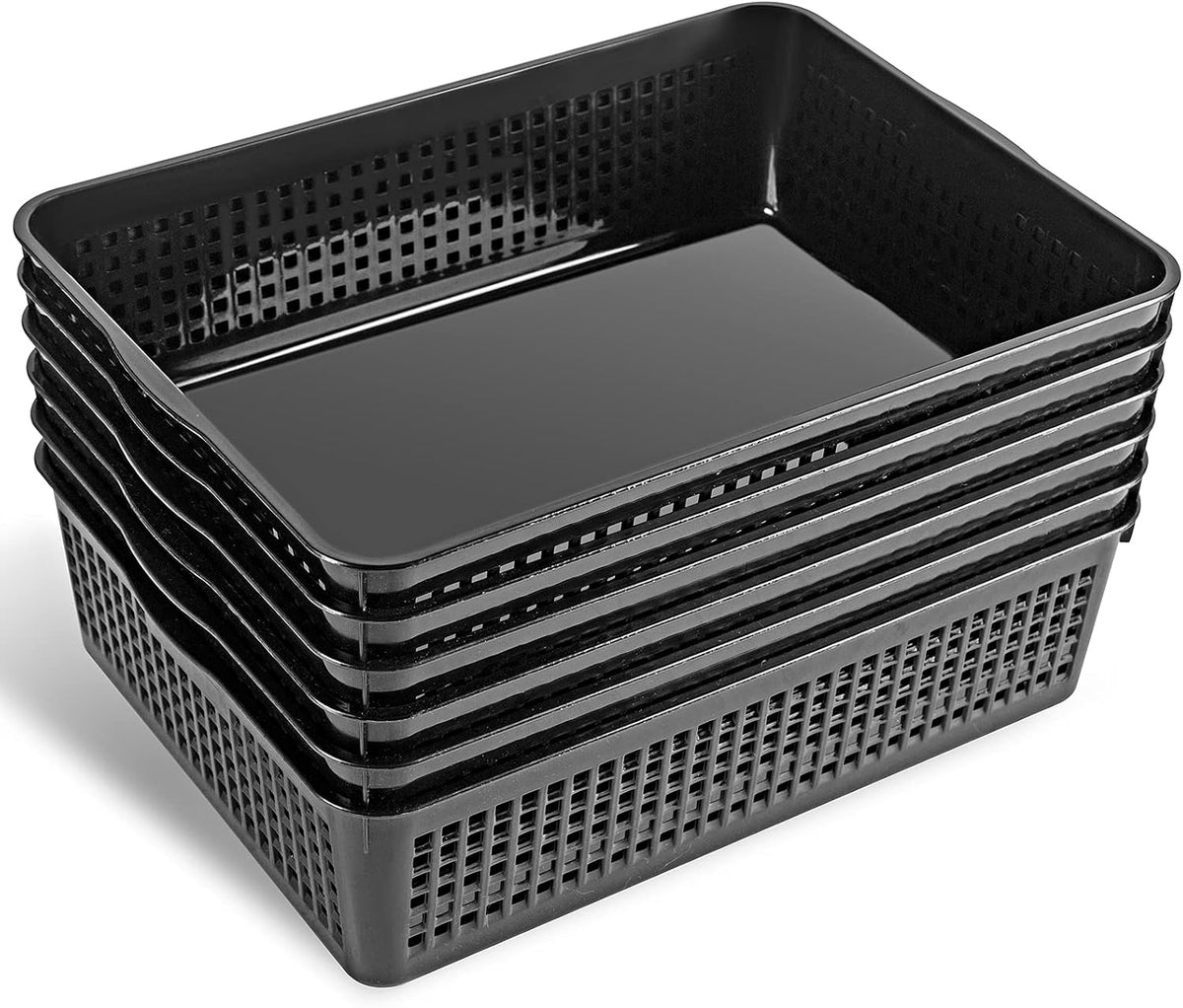A4 Size Plastic Storage Basket,Desktop File Paper Letter Organizer Tray, 6-Packs (White)