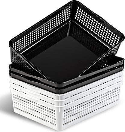 A4 Size Plastic Storage Basket,Desktop File Paper Letter Organizer Tray, 6-Packs (White)