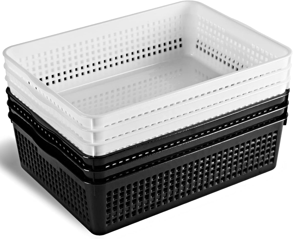 A4 Size Plastic Storage Basket,Desktop File Paper Letter Organizer Tray, 6-Packs (White)