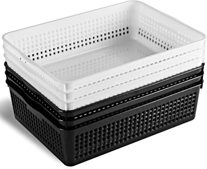 A4 Size Plastic Storage Basket,Desktop File Paper Letter Organizer Tray, 6-Packs (White)
