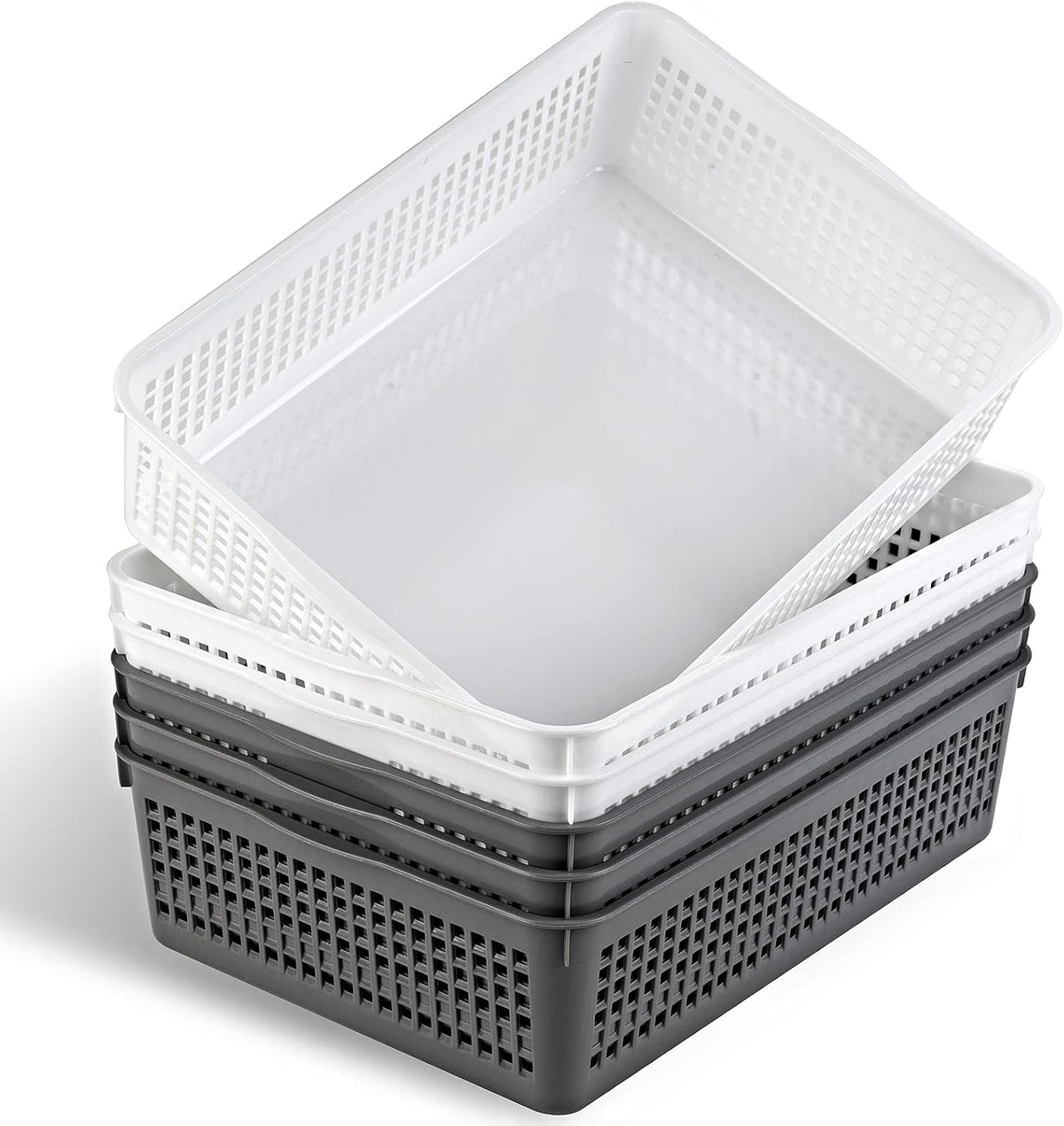 A4 Size Plastic Storage Basket,Desktop File Paper Letter Organizer Tray, 6-Packs (White)