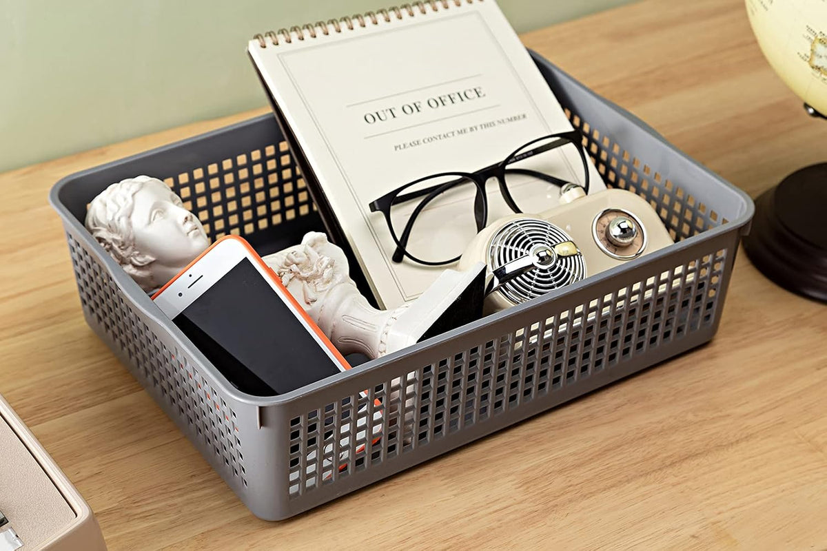 A4 Size Plastic Storage Basket,Desktop File Paper Letter Organizer Tray, 6-Packs (White)