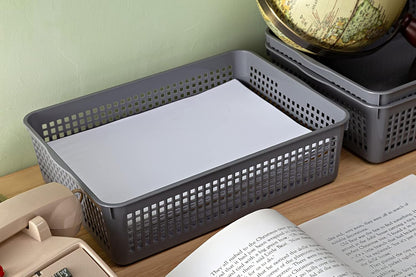 A4 Size Plastic Storage Basket,Desktop File Paper Letter Organizer Tray, 6-Packs (White)