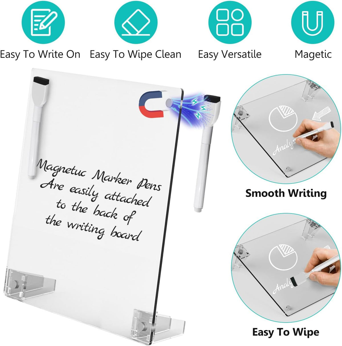 2PCS Clear Acrylic Calendar Dry Erase Board with Stand for Desk, 16x12 Large Desktop Monthly Whiteboard Magnetic Memo Board for Fridge, Office, School, Home