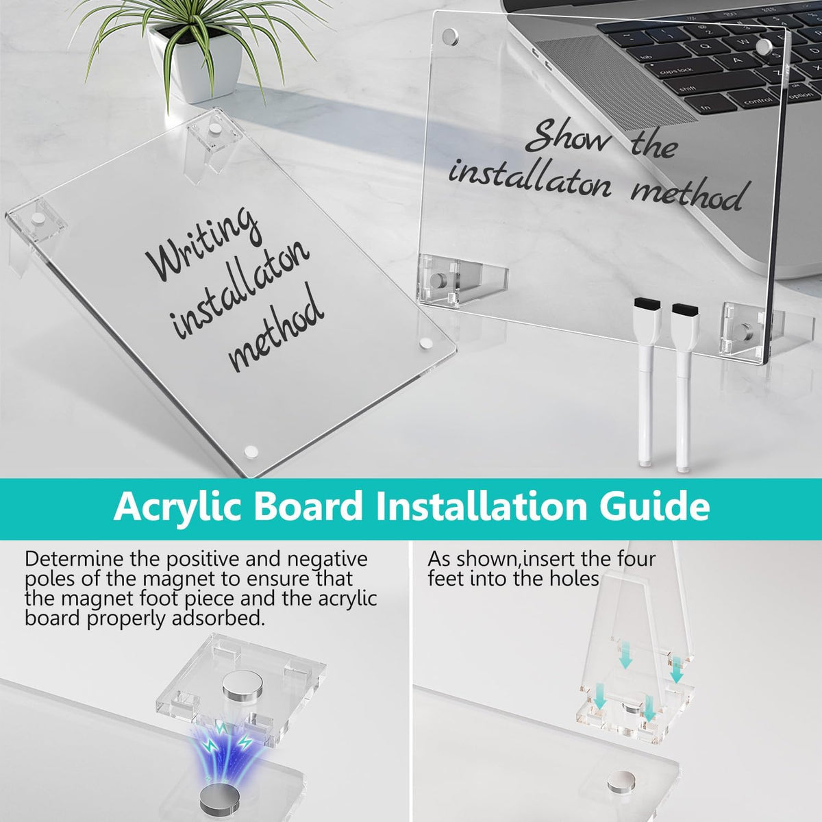 2PCS Clear Acrylic Calendar Dry Erase Board with Stand for Desk, 16x12 Large Desktop Monthly Whiteboard Magnetic Memo Board for Fridge, Office, School, Home