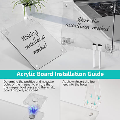 2PCS Clear Acrylic Calendar Dry Erase Board with Stand for Desk, 16x12 Large Desktop Monthly Whiteboard Magnetic Memo Board for Fridge, Office, School, Home