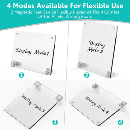 2PCS Clear Acrylic Calendar Dry Erase Board with Stand for Desk, 16x12 Large Desktop Monthly Whiteboard Magnetic Memo Board for Fridge, Office, School, Home