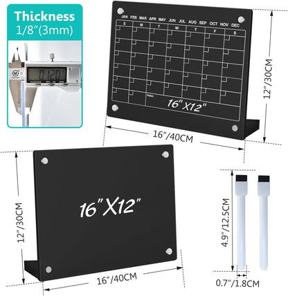 2PCS Clear Acrylic Calendar Dry Erase Board with Stand for Desk, 16x12 Large Desktop Monthly Whiteboard Magnetic Memo Board for Fridge, Office, School, Home