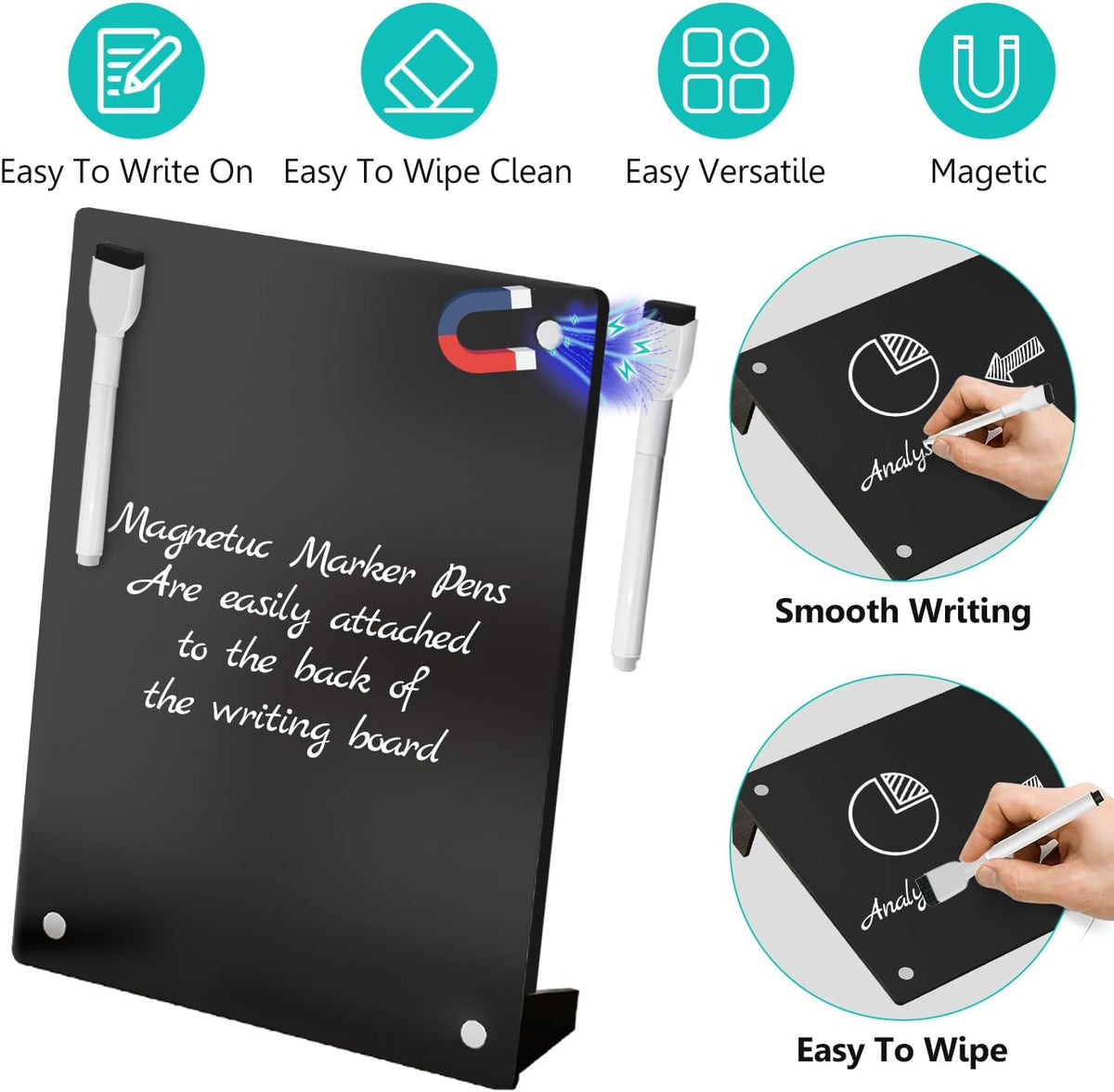 2PCS Clear Acrylic Calendar Dry Erase Board with Stand for Desk, 16x12 Large Desktop Monthly Whiteboard Magnetic Memo Board for Fridge, Office, School, Home