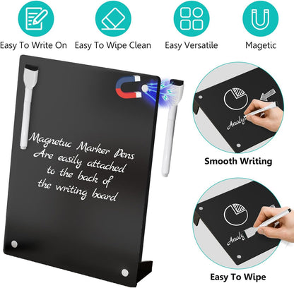 2PCS Clear Acrylic Calendar Dry Erase Board with Stand for Desk, 16x12 Large Desktop Monthly Whiteboard Magnetic Memo Board for Fridge, Office, School, Home