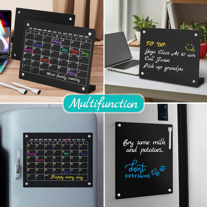 2PCS Clear Acrylic Calendar Dry Erase Board with Stand for Desk, 16x12 Large Desktop Monthly Whiteboard Magnetic Memo Board for Fridge, Office, School, Home