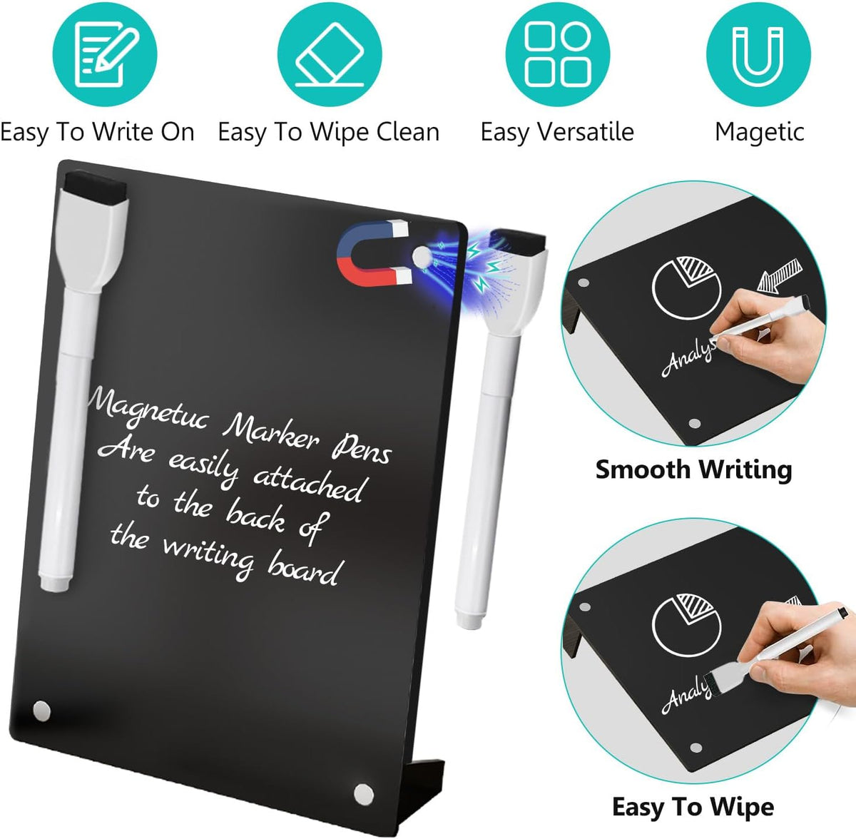2PCS Clear Acrylic Calendar Dry Erase Board with Stand for Desk, 16x12 Large Desktop Monthly Whiteboard Magnetic Memo Board for Fridge, Office, School, Home