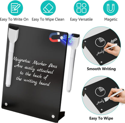 2PCS Clear Acrylic Calendar Dry Erase Board with Stand for Desk, 16x12 Large Desktop Monthly Whiteboard Magnetic Memo Board for Fridge, Office, School, Home
