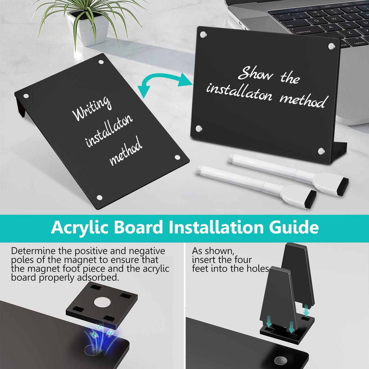 2PCS Clear Acrylic Calendar Dry Erase Board with Stand for Desk, 16x12 Large Desktop Monthly Whiteboard Magnetic Memo Board for Fridge, Office, School, Home