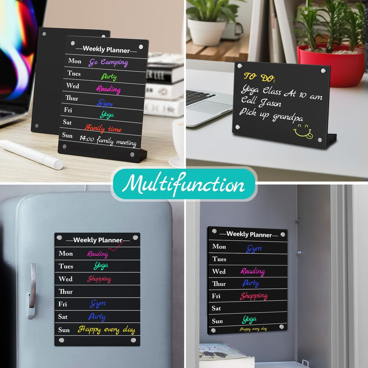 2PCS Clear Acrylic Calendar Dry Erase Board with Stand for Desk, 16x12 Large Desktop Monthly Whiteboard Magnetic Memo Board for Fridge, Office, School, Home