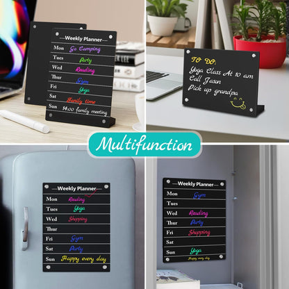 2PCS Clear Acrylic Calendar Dry Erase Board with Stand for Desk, 16x12 Large Desktop Monthly Whiteboard Magnetic Memo Board for Fridge, Office, School, Home