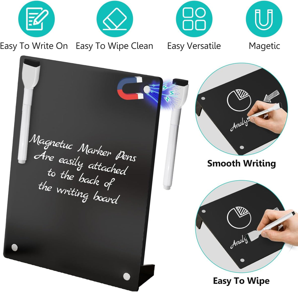 2PCS Clear Acrylic Calendar Dry Erase Board with Stand for Desk, 16x12 Large Desktop Monthly Whiteboard Magnetic Memo Board for Fridge, Office, School, Home