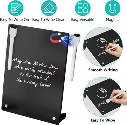 2PCS Clear Acrylic Calendar Dry Erase Board with Stand for Desk, 16x12 Large Desktop Monthly Whiteboard Magnetic Memo Board for Fridge, Office, School, Home