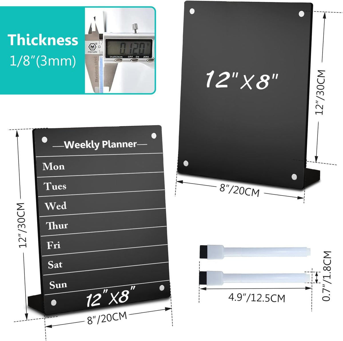 2PCS Clear Acrylic Calendar Dry Erase Board with Stand for Desk, 16x12 Large Desktop Monthly Whiteboard Magnetic Memo Board for Fridge, Office, School, Home