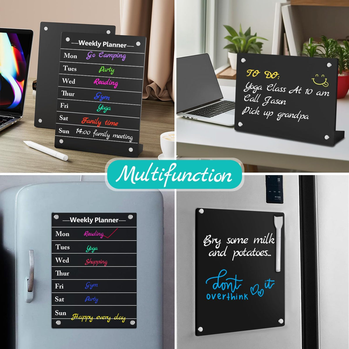 2PCS Clear Acrylic Calendar Dry Erase Board with Stand for Desk, 16x12 Large Desktop Monthly Whiteboard Magnetic Memo Board for Fridge, Office, School, Home