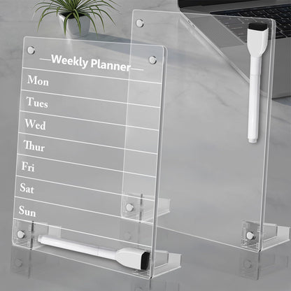 2PCS Clear Acrylic Calendar Dry Erase Board with Stand for Desk, 16x12 Large Desktop Monthly Whiteboard Magnetic Memo Board for Fridge, Office, School, Home