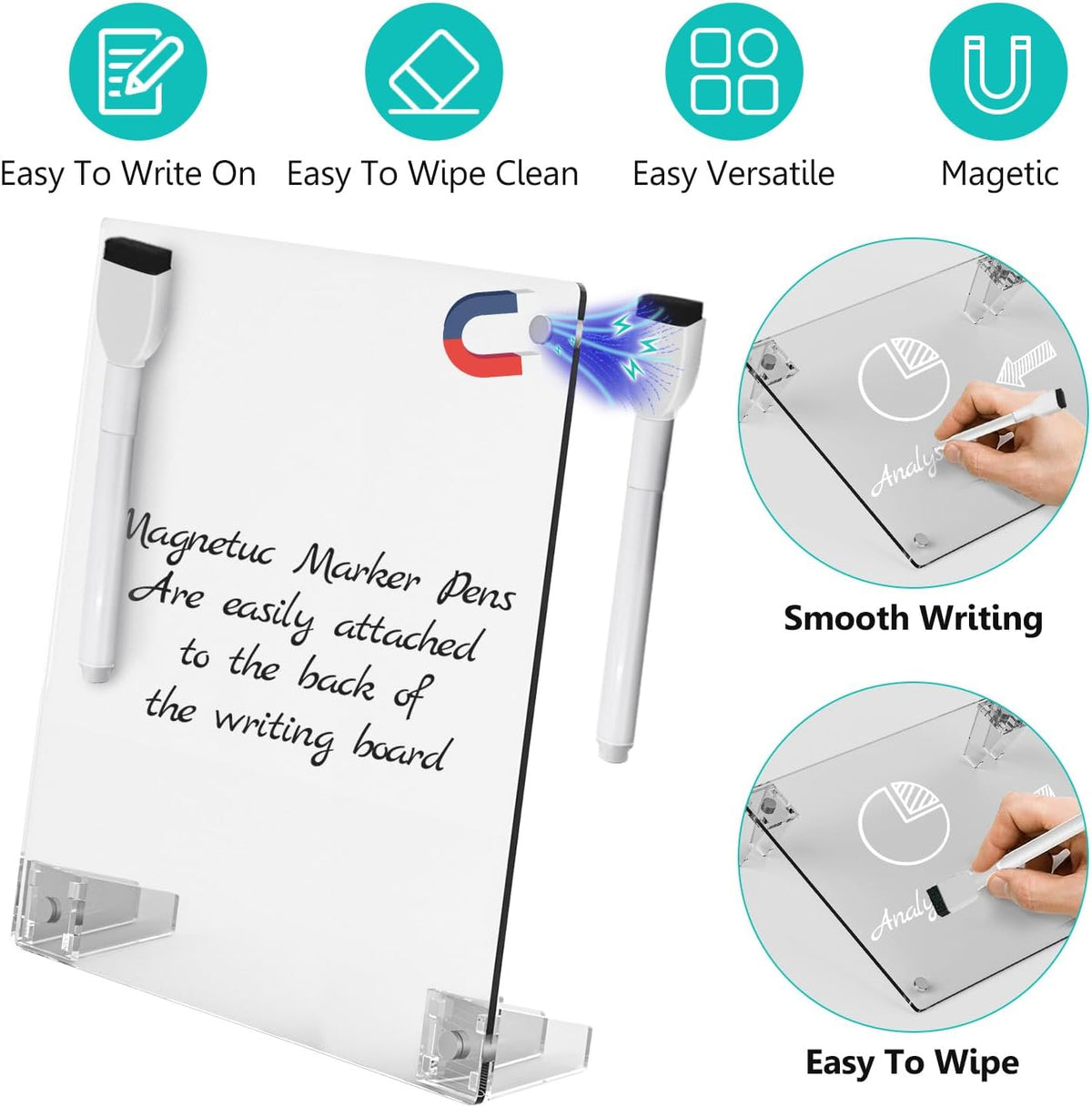 2PCS Clear Acrylic Calendar Dry Erase Board with Stand for Desk, 16x12 Large Desktop Monthly Whiteboard Magnetic Memo Board for Fridge, Office, School, Home