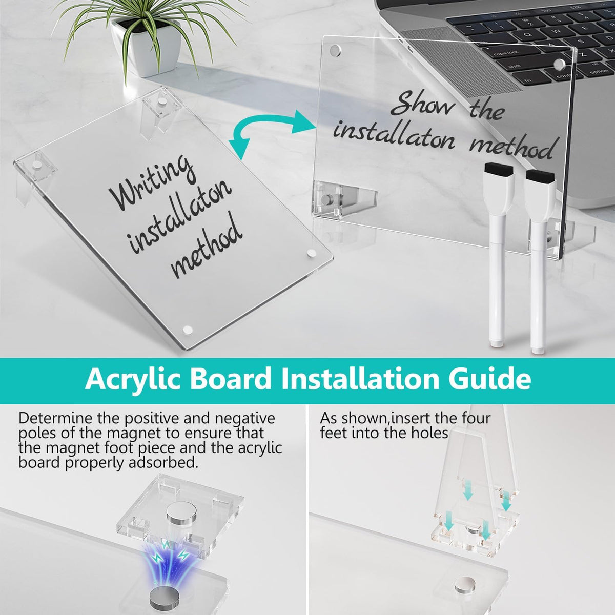 2PCS Clear Acrylic Calendar Dry Erase Board with Stand for Desk, 16x12 Large Desktop Monthly Whiteboard Magnetic Memo Board for Fridge, Office, School, Home