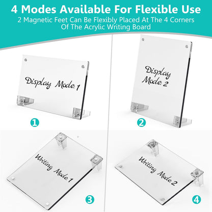 2PCS Clear Acrylic Calendar Dry Erase Board with Stand for Desk, 16x12 Large Desktop Monthly Whiteboard Magnetic Memo Board for Fridge, Office, School, Home