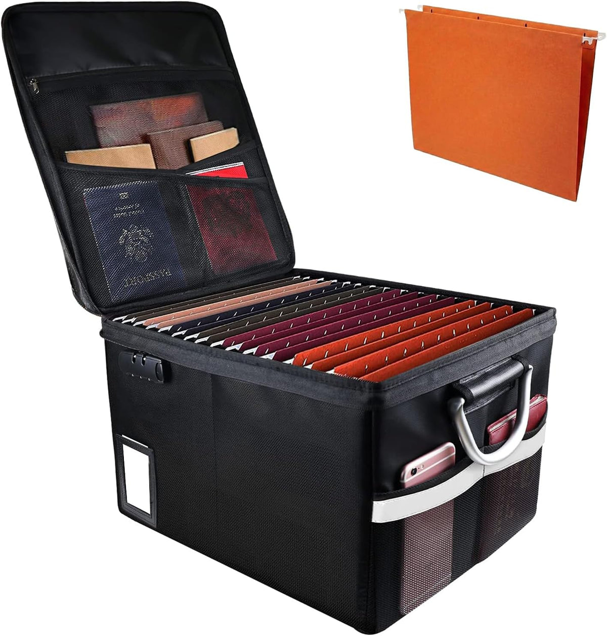 TOMKID Fireproof Document Box, Fireproof File Box with Lids, Important Document Organizer Box with Lock, Portable File Folder Organizer with Handle, 1 Folder (Random Color)