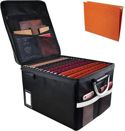 TOMKID Fireproof Document Box, Fireproof File Box with Lids, Important Document Organizer Box with Lock, Portable File Folder Organizer with Handle, 1 Folder (Random Color)