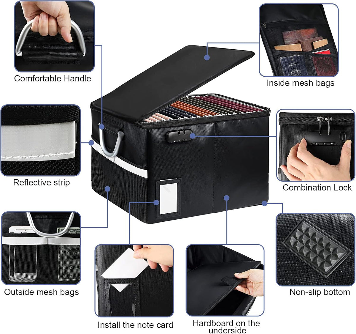 TOMKID Fireproof Document Box, Fireproof File Box with Lids, Important Document Organizer Box with Lock, Portable File Folder Organizer with Handle, 1 Folder (Random Color)