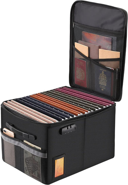 TOMKID Fireproof Document Box, Fireproof File Box with Lids, Important Document Organizer Box with Lock, Portable File Folder Organizer with Handle, 1 Folder (Random Color)